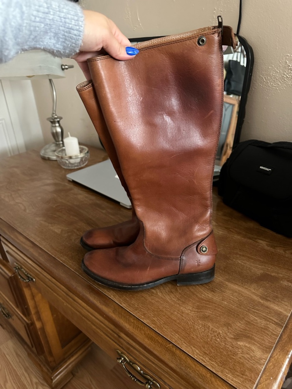 Women's Brown Leather Knee-High Heeled Riding Boots